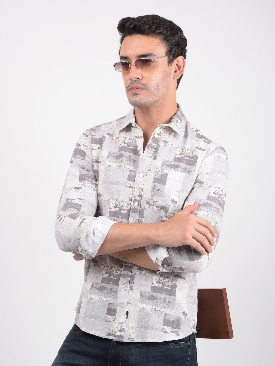 Numero Uno Men Abstract Grey Shirt